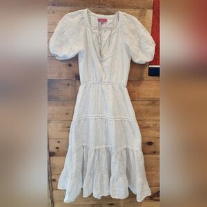 Betsey Johndon White Puff-Sleeve Tiered Midi Dress